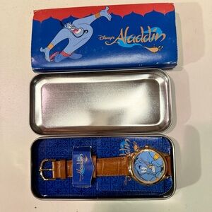 Vintage Disney Aladdin Genie Watch w/ Tin Case – Brown Leather Strap